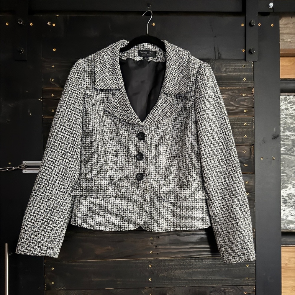 Signature by Larry Levine Black and White Blazer Tailored Professional